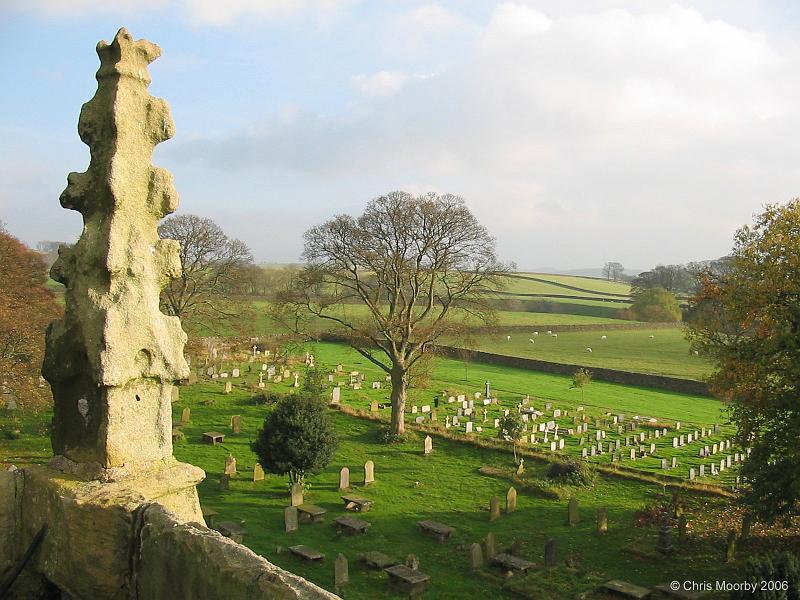 Church_roof_view.jpg - "Roof View"  - by Chris Moorby. View over the churchyard, from the roof of St. Mary's Church, Long Preston.
